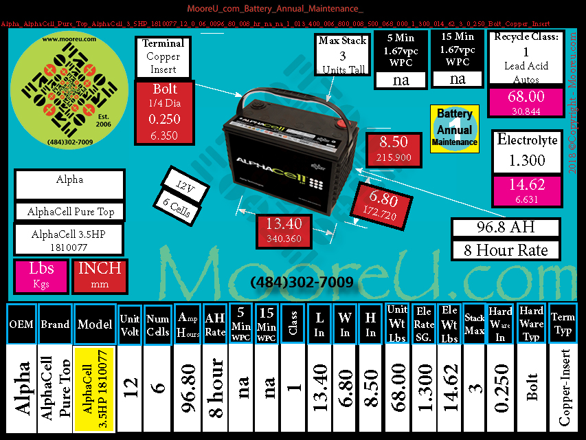 Product image for Battery Annual Maintenance Alpha AlphaCell Pure Top AlphaCell 3.5HP 1810077