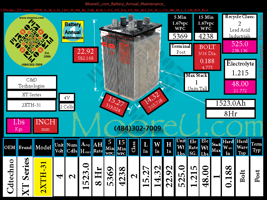 Product image for Battery Annual Maintenance CDTechno XT Series 2XTH 31