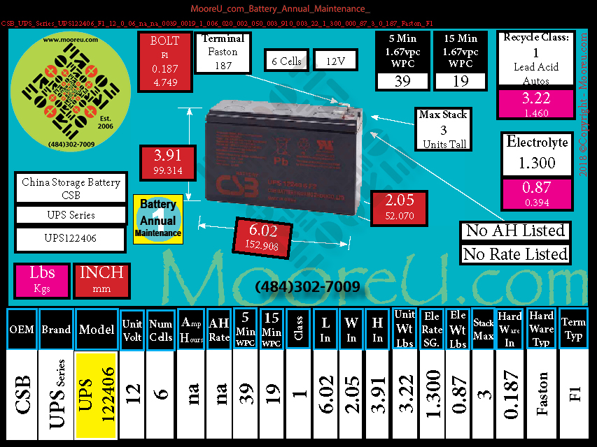 Product image for Battery Annual Maintenance CSB UPS Series UPS122406 F1