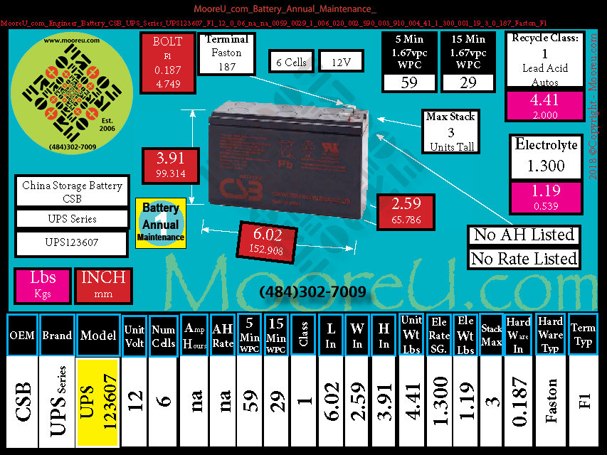 Product image for Battery Annual Maintenance CSB UPS Series UPS123607 F1