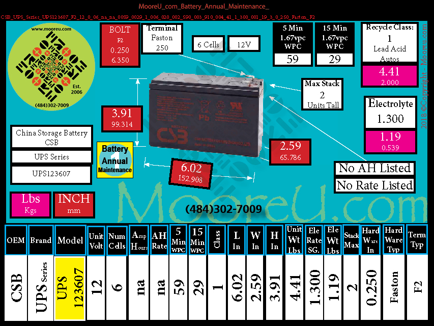 Product image for Battery Annual Maintenance CSB UPS Series UPS123607 F2