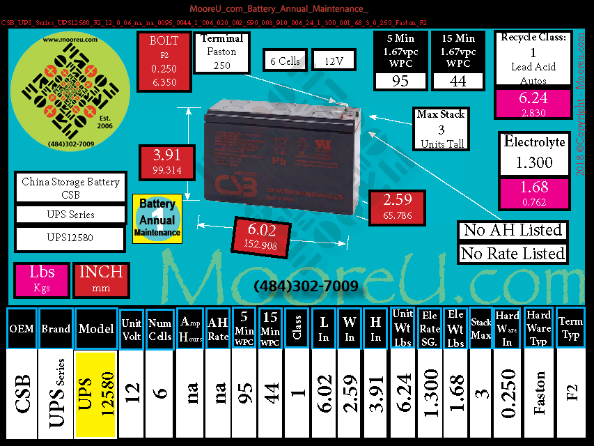 Product image for Battery Annual Maintenance CSB UPS Series UPS12580 F2