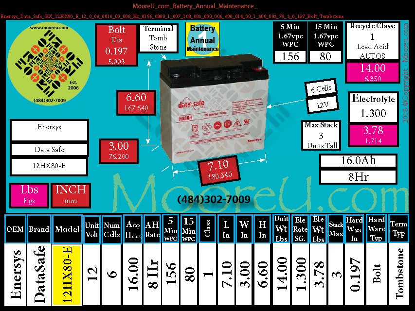 Product image for Battery Annual Maintenance Enersys Data Safe HX 12HX80 E