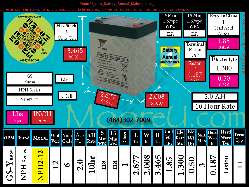 Product image for Battery Annual Maintenance GS Yuasa NPH Series NPH2 12
