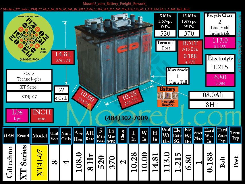 Product image for Battery Freight Rework CDTechno XT Series XT4J 07