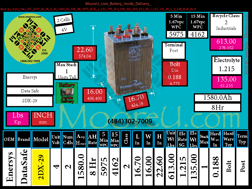 Product image for Battery Inside Delivery Enersys Data Safe DX 2DX 29