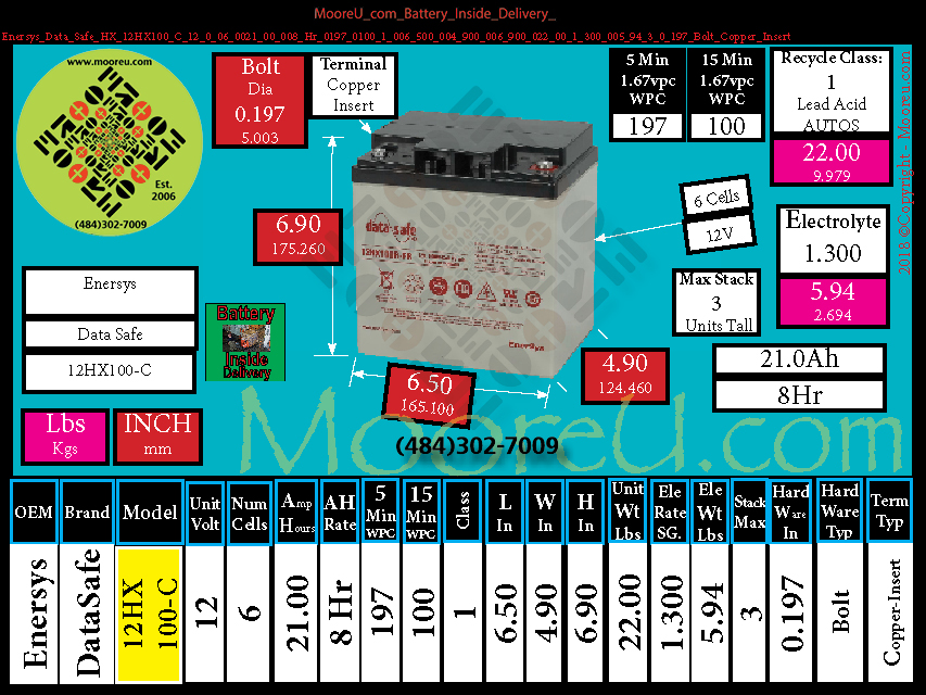 Product image for Battery Inside Delivery Enersys Data Safe HX 12HX100 C