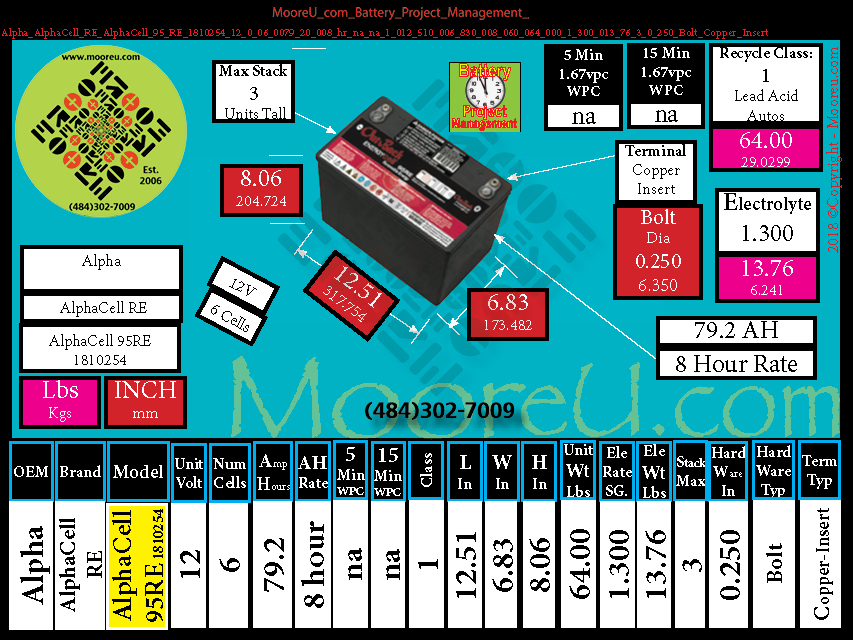Product image for Battery Project Management Alpha AlphaCell RE AlphaCell 95 RE 1810254