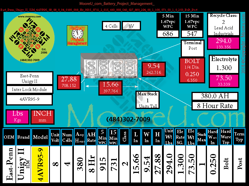 Product image for Battery Project Management East Penn Unigy II ILM 4AVR95 09