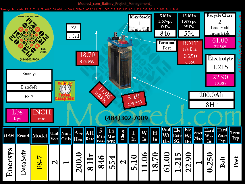 Product image for Battery Project Management Enersys DataSafe ES 7