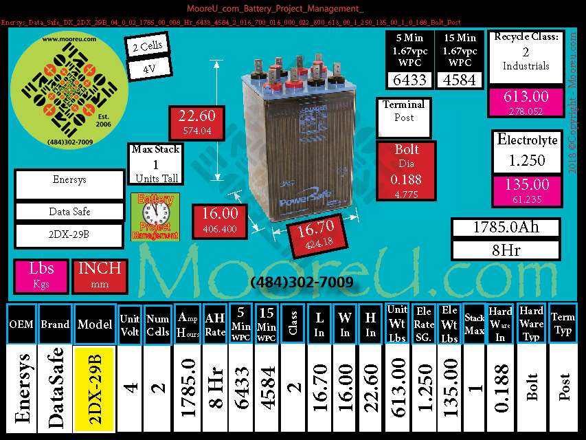 Product image for Battery Project Management Enersys Data Safe DX 2DX 29B