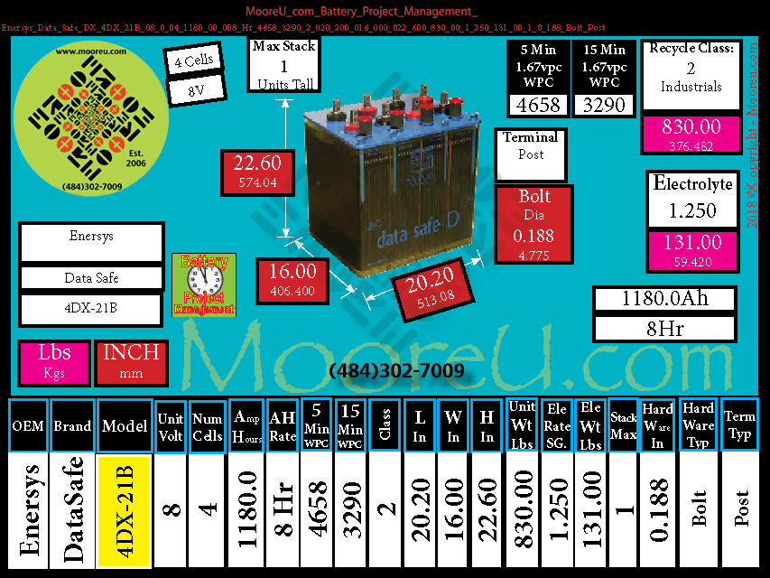 Product image for Battery Project Management Enersys Data Safe DX 4DX 21B