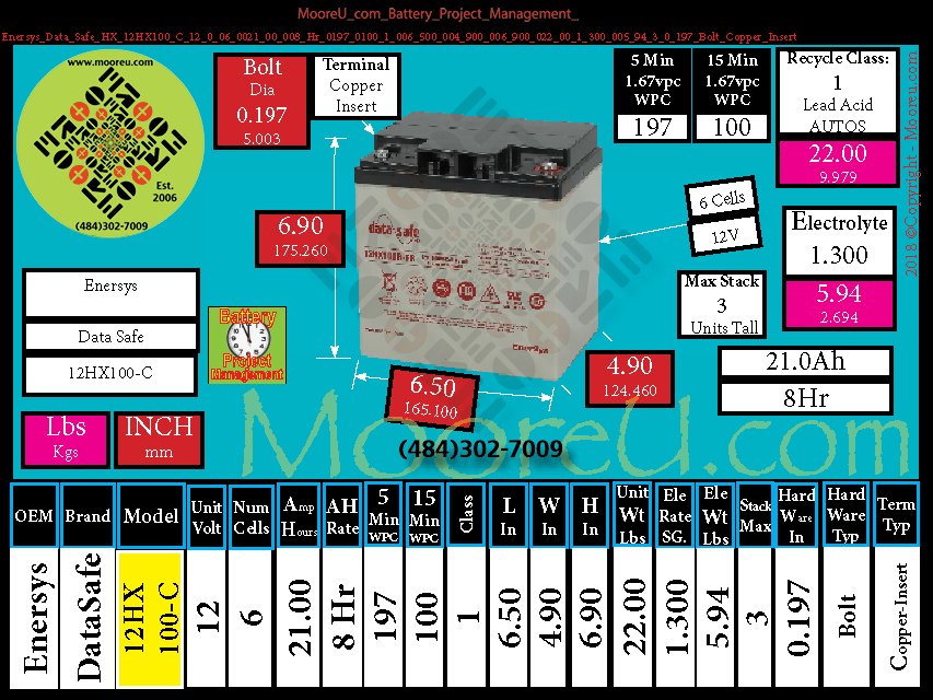 Product image for Battery Project Management Enersys Data Safe HX 12HX100 C