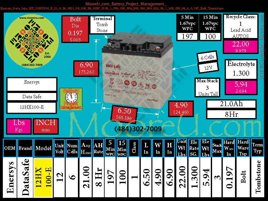 Product image for Battery Project Management Enersys Data Safe HX 12HX100 E