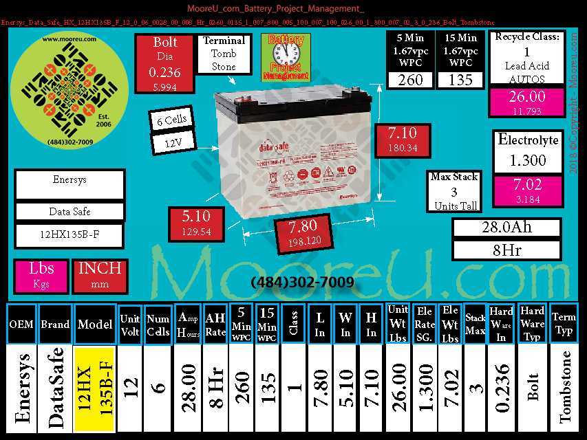 Product image for Battery Project Management Enersys Data Safe HX 12HX135B F