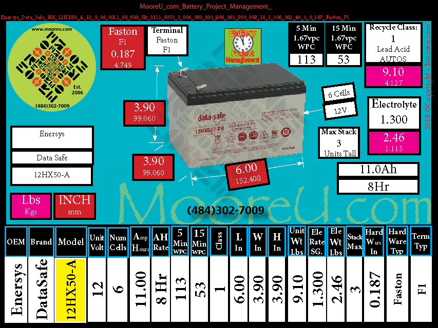 Product image for Battery Project Management Enersys Data Safe HX 12HX50 A