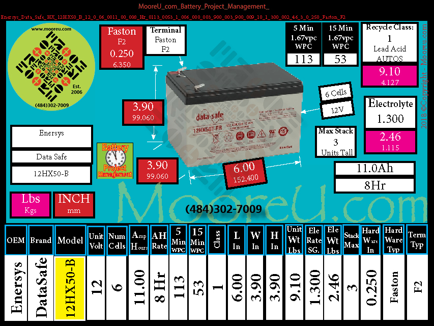 Product image for Battery Project Management Enersys Data Safe HX 12HX50 B