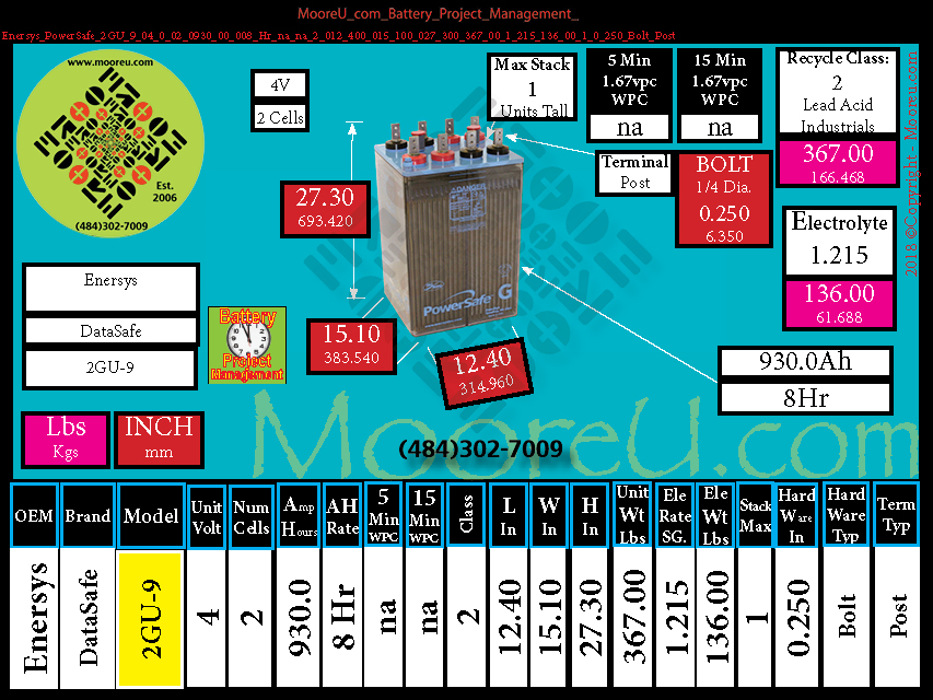 Product image for Battery Project Management Enersys PowerSafe 2GU 9