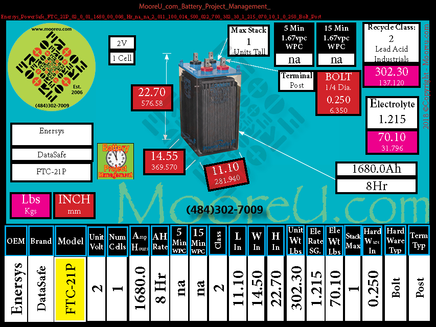 Product image for Battery Project Management Enersys PowerSafe FTC 21P