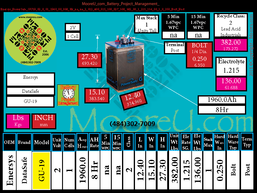 Product image for Battery Project Management Enersys PowerSafe GU 19