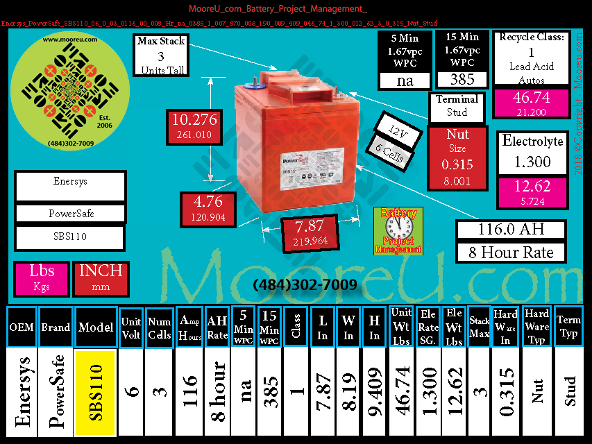Product image for Battery Project Management Enersys PowerSafe SBS110