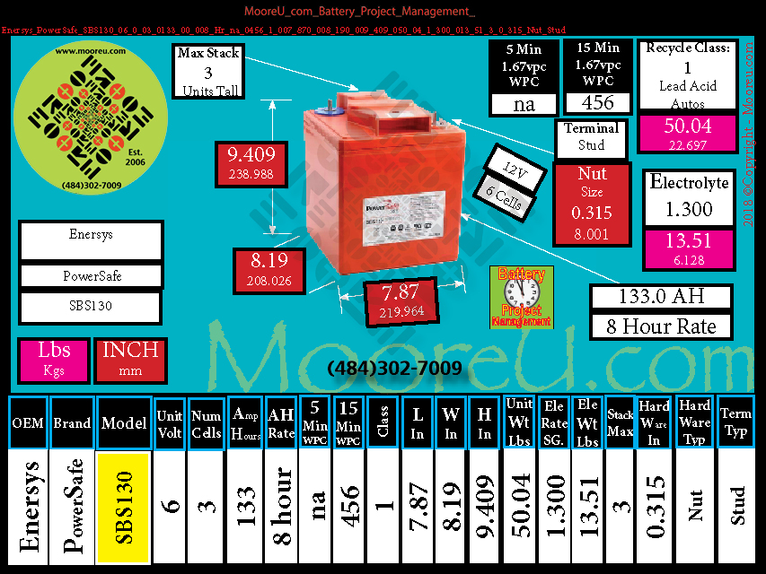 Product image for Battery Project Management Enersys PowerSafe SBS130
