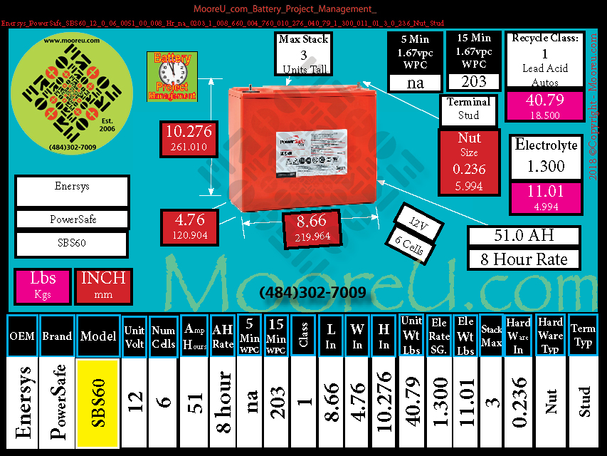 Product image for Battery Project Management Enersys PowerSafe SBS60
