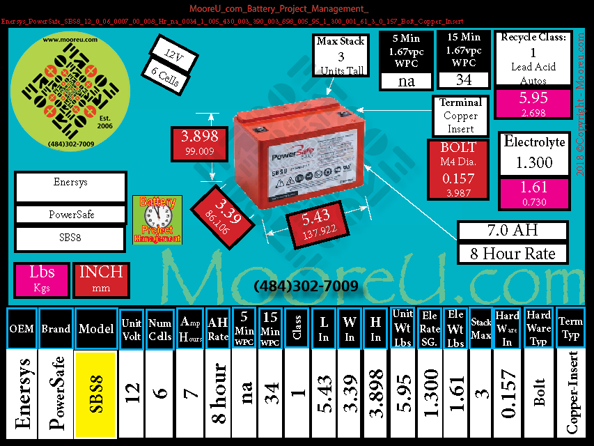 Product image for Battery Project Management Enersys PowerSafe SBS8