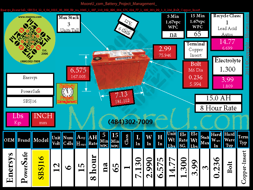 Product image for Battery Project Management Enersys PowerSafe SBSJ16