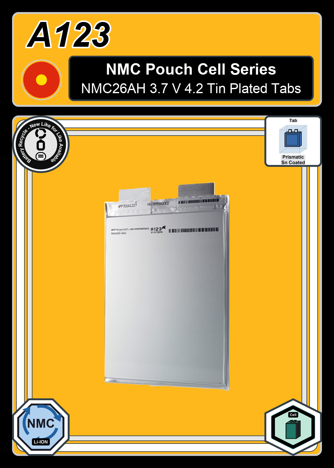 Battery Recycle A123 NMC Pouch Cell Series NMC26AH 3 7 V 4 2 Tin Plated Tabs