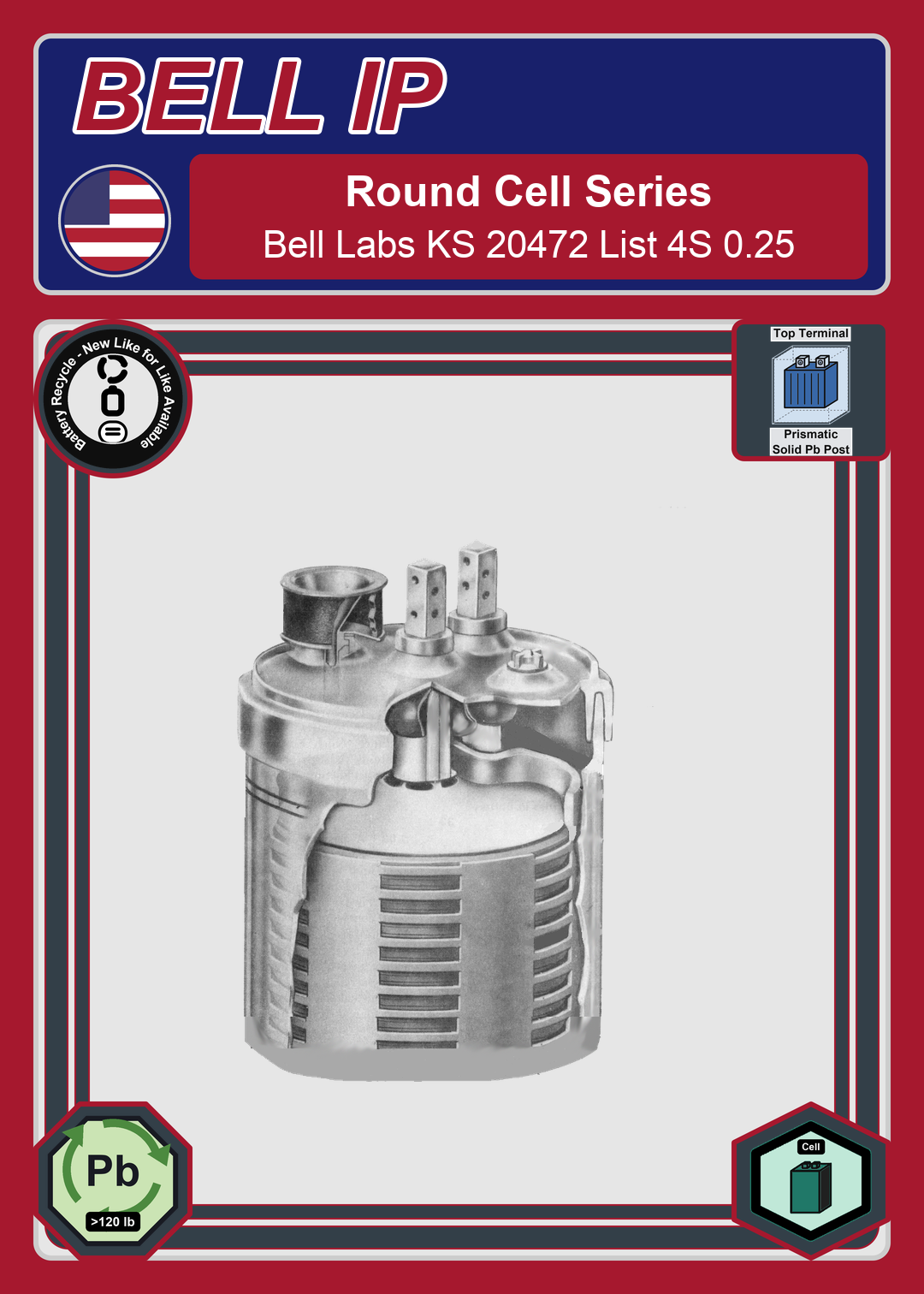 Battery Recycle Bell Labs Round Cell KS 20472 List 4S 0 25