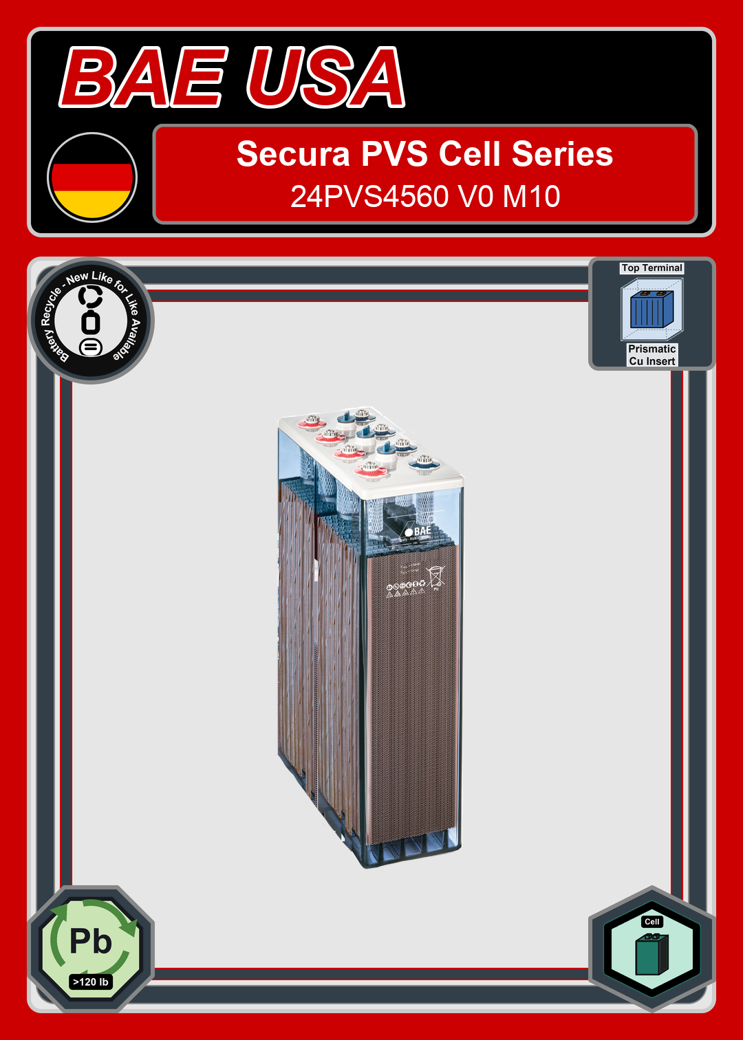 Battery Recycle BAE Battery Secura PVS Cell Series 24PVS4560 V0 M10