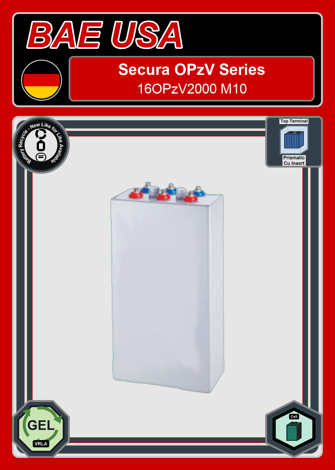 Battery Recycle BAE Battery Secura OPzV Series 16OPzV2000 M10