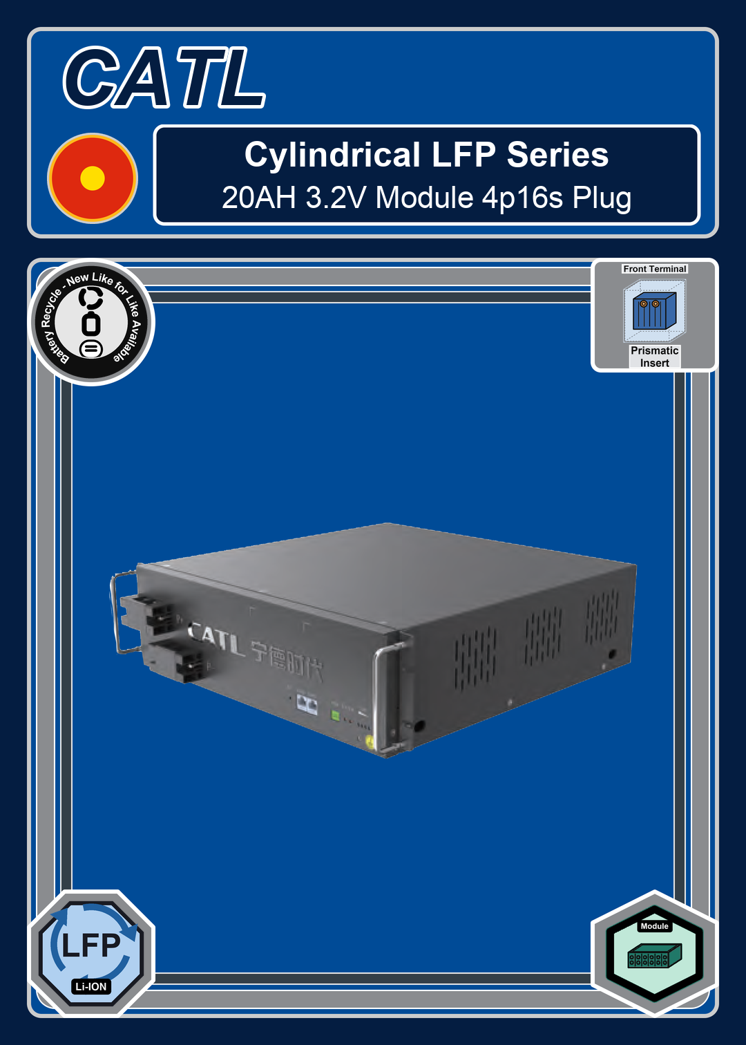 Battery Recycle CATL Cylindrical LFP Series 20AH 3 2V Module 4p16s Plug