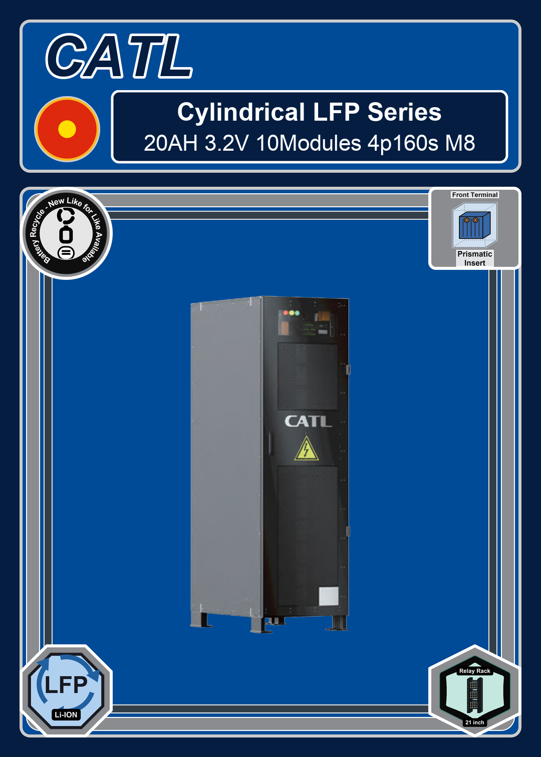 Battery Recycle CATL Cylindrical LFP Series 20AH 3 2V 10Modules 4p160s M8