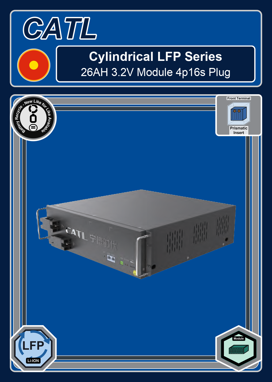 Battery Recycle CATL Cylindrical LFP Series 26AH 3 2V Module 4p16s Plug