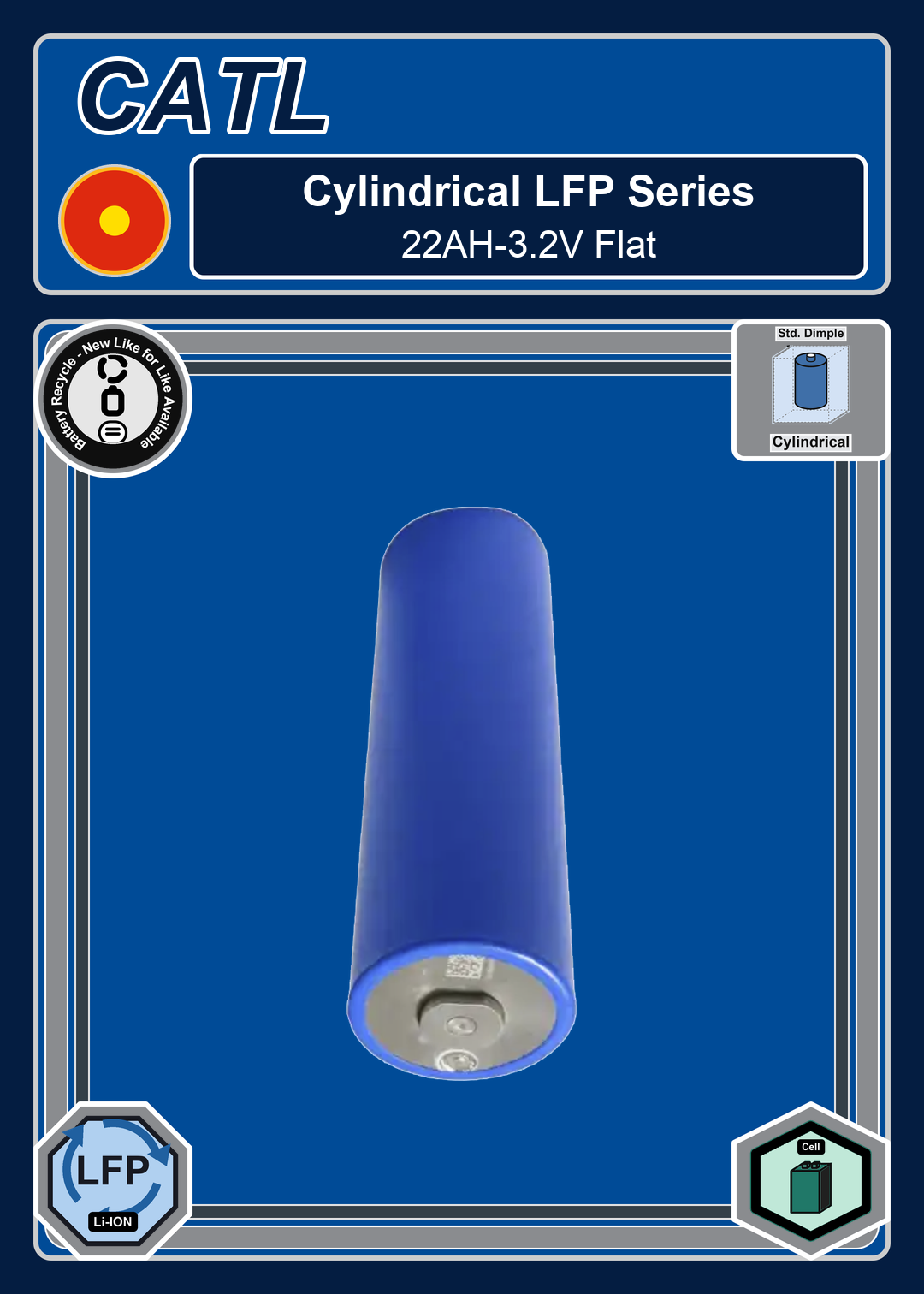 Battery Recycle CATL Cylindrical LFP Series 22AH 3 2V Flat