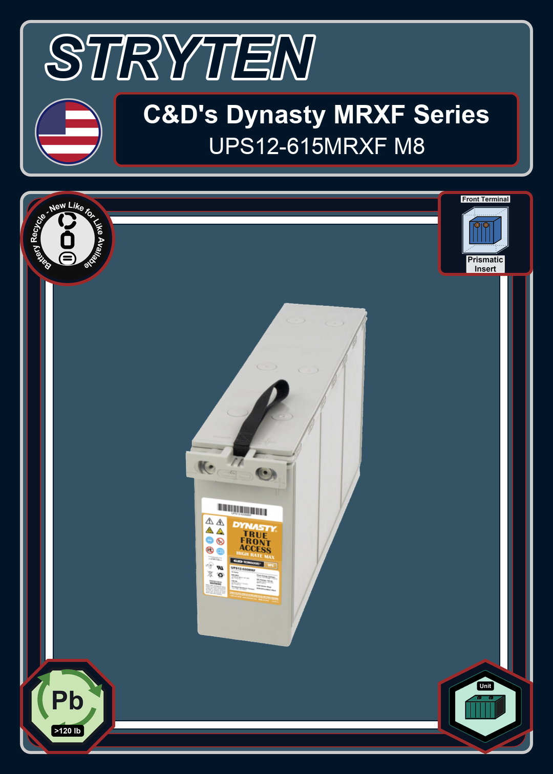 Battery Recycle CDTechno Dynasty MRXF Series UPS12 615MRXF M8