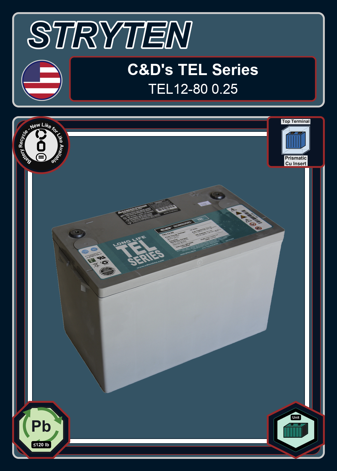 Battery Recycle CDTechno TEL Series TEL12 80 0 25