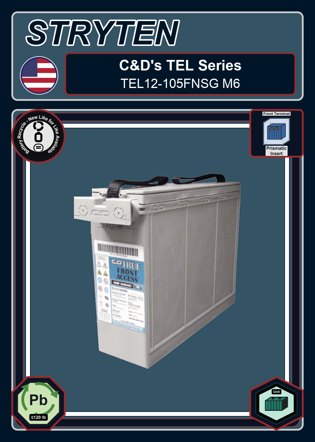 Battery Recycle CDTechno TEL Series TEL12 105FNSG M6