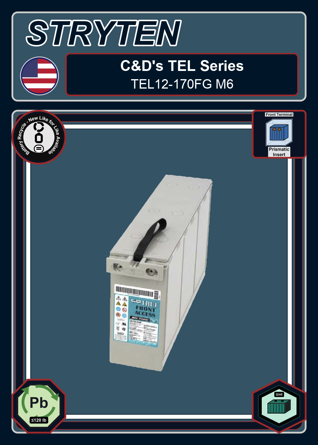 Battery Recycle CDTechno TEL Series TEL12 170FG M6