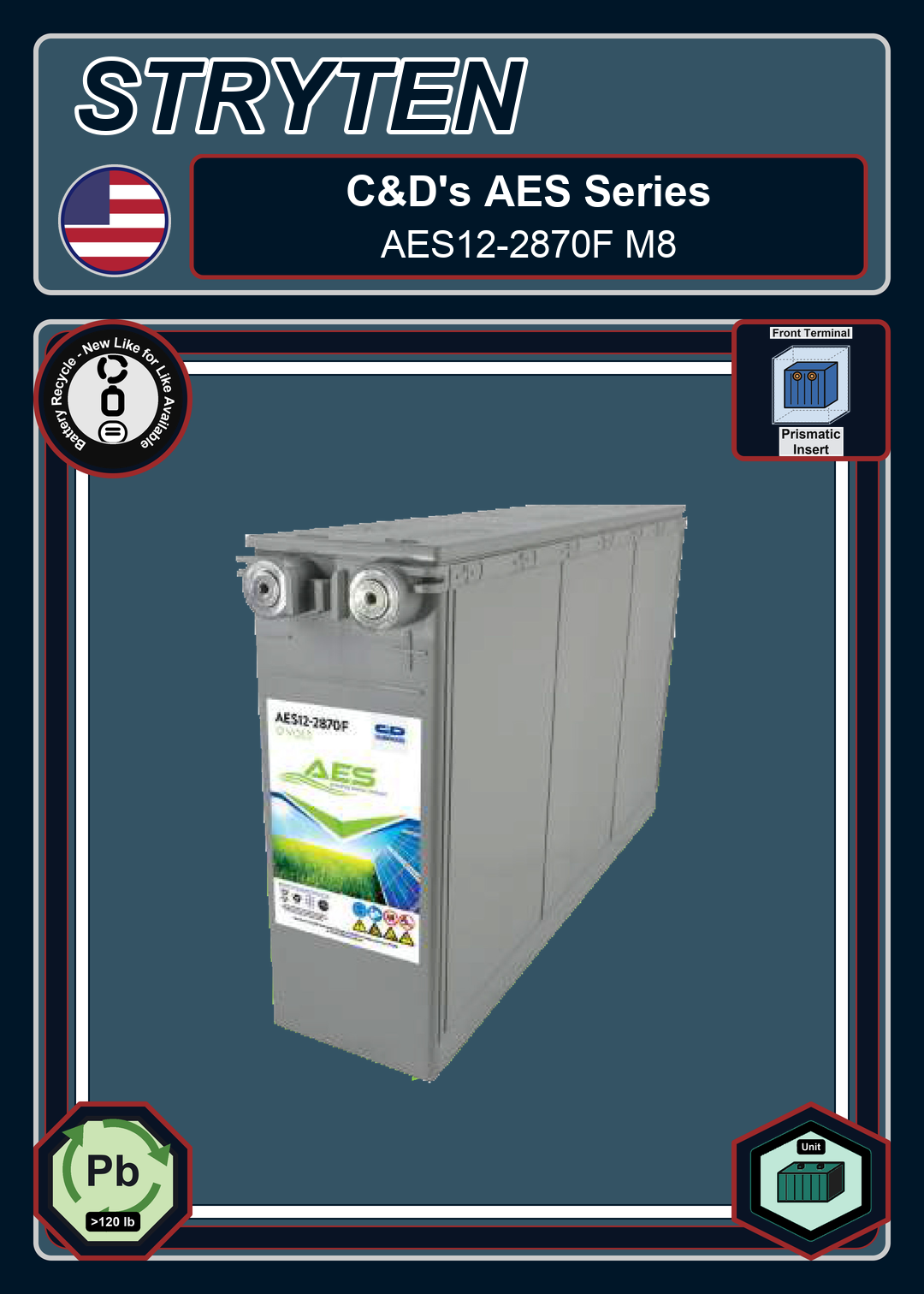 Battery Recycle CdTechno AES Series AES12 2870F M8