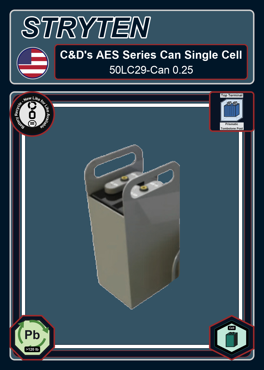 Battery Recycle CdTechno AES 50AH Series 50LC29 Can 0 25