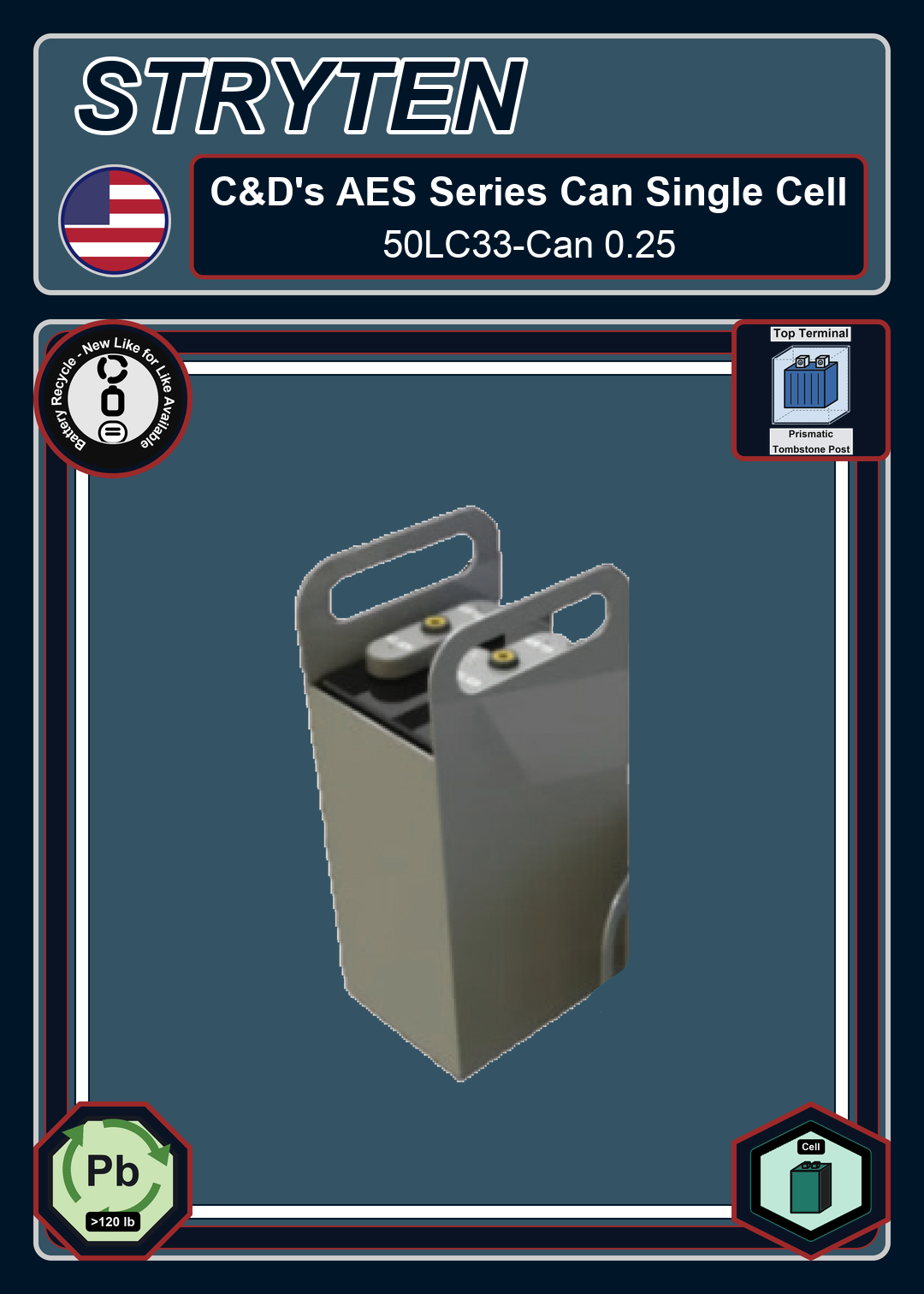 Battery Recycle CdTechno AES 50AH Series 50LC33 Can 0 25