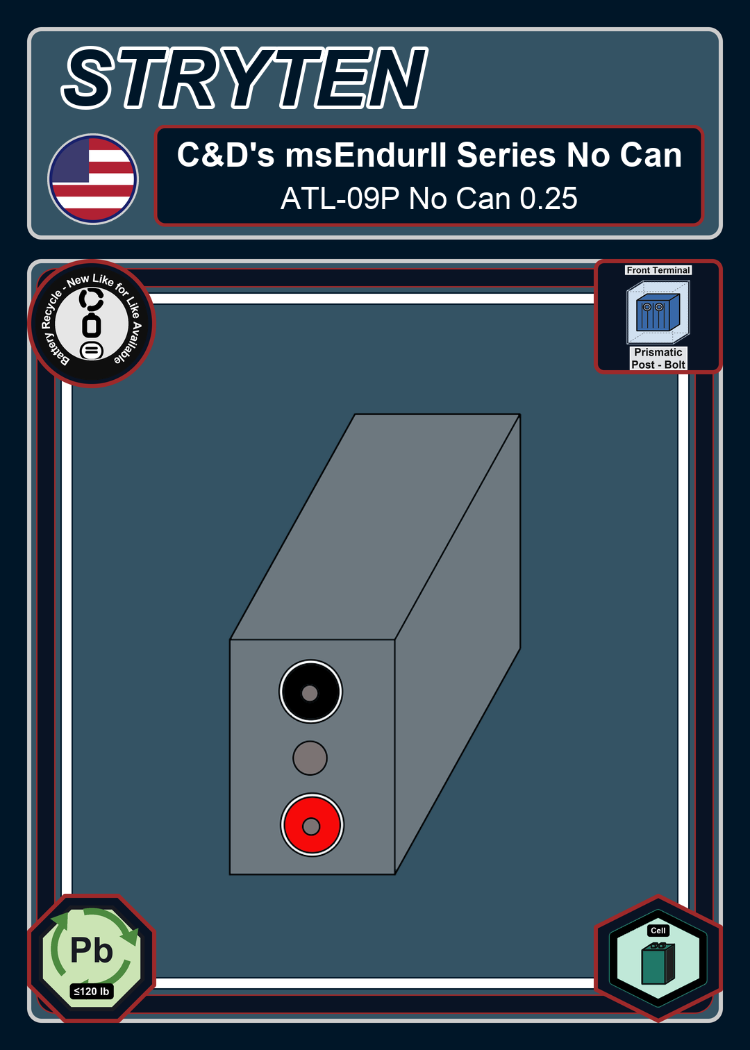 Battery Recycle CdTechno msEndurII Series ATL 09P No Can 0 25