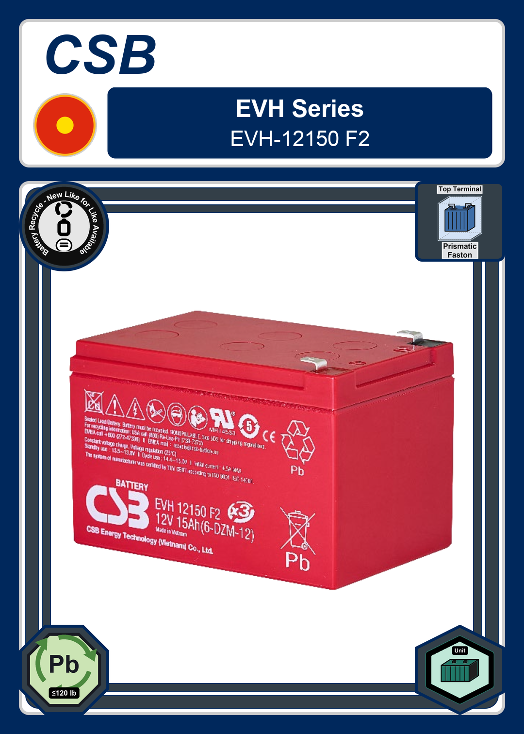 Battery Recycle CSB EVH Series EVH 12150 F2
