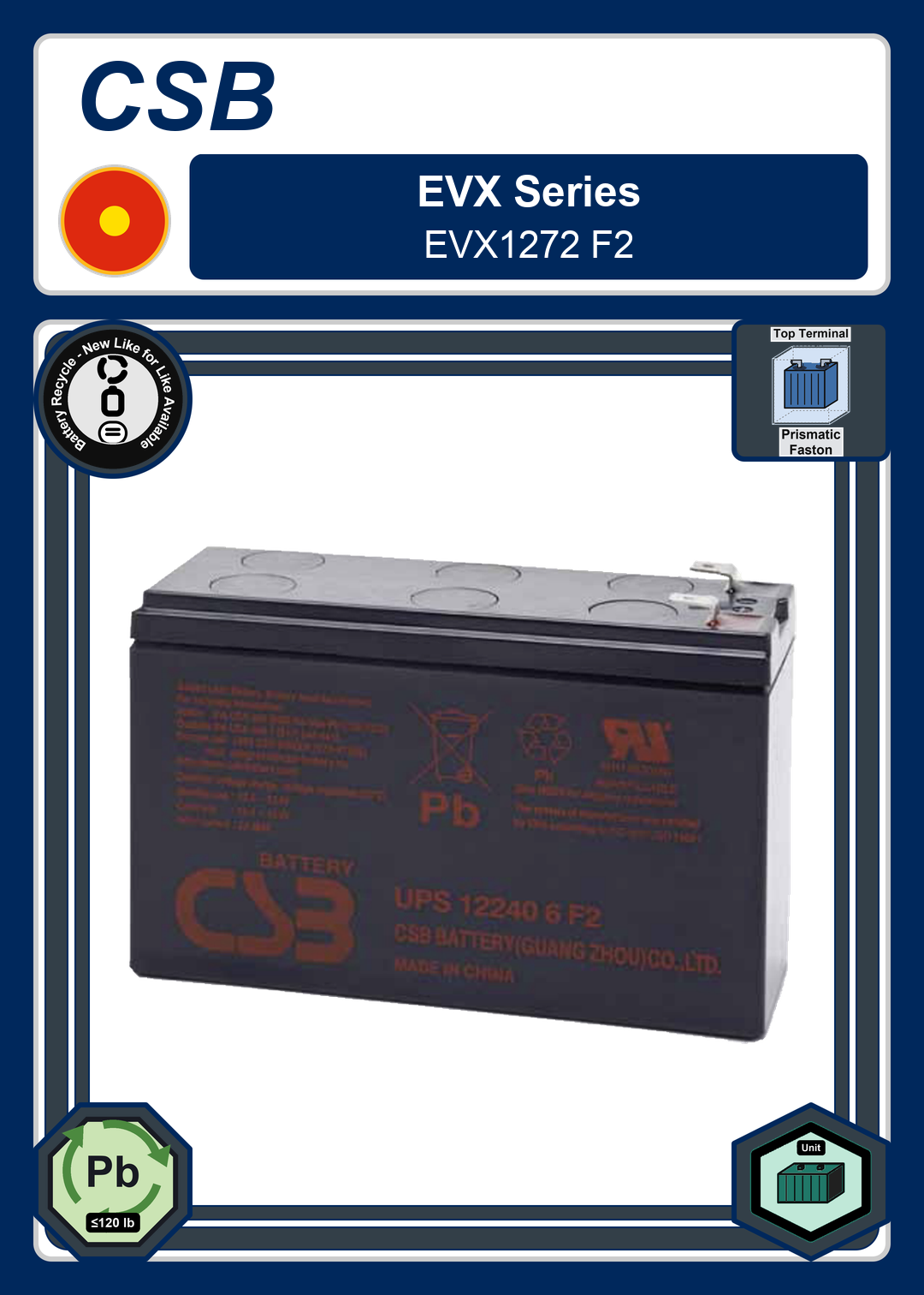 Battery Recycle CSB EVX Series EVX1272 F2