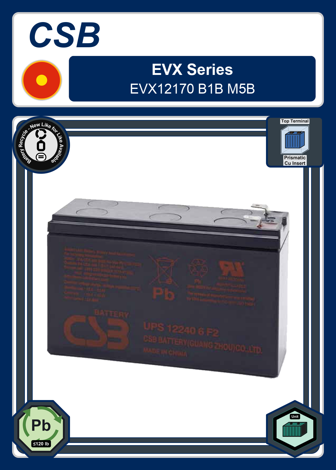 Battery Recycle CSB EVX Series EVX12170 B1B M5B