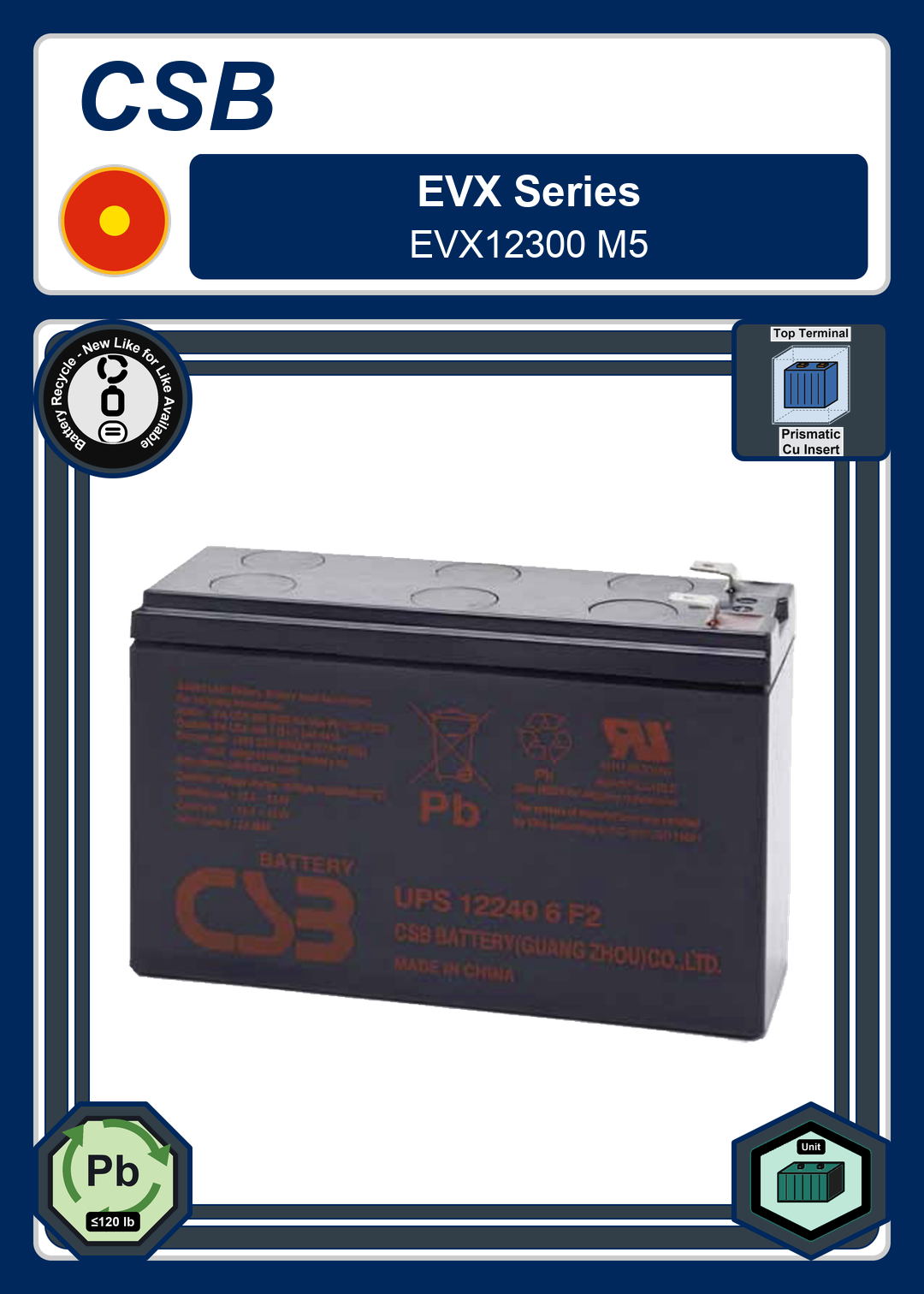 Battery Recycle CSB EVX Series EVX12300 M5