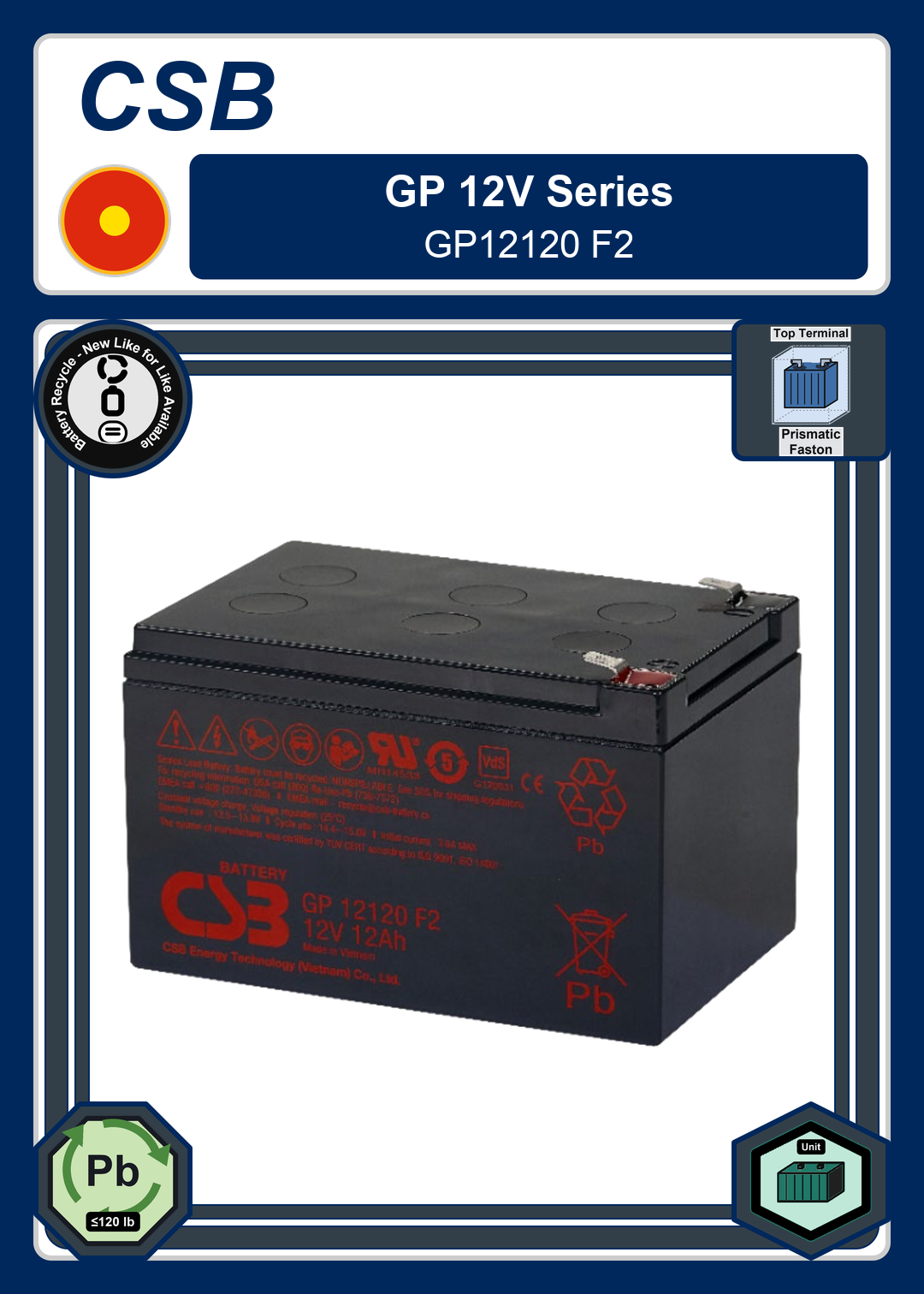 Battery Recycle CSB GP 12V Series GP12120 F2
